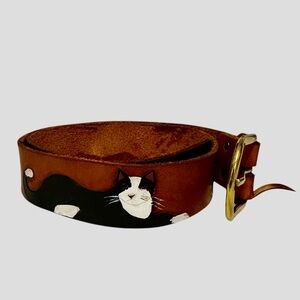 Diane Weiss NYC Hand Painted Signed Leather Belt Crazy Cat Lady 35.5” Length